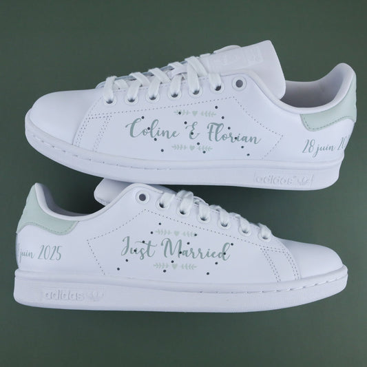 Adidas Stan Smith personnalisées mariage champêtre – Sneakers custom mariage vert sauge sneakeaze custom