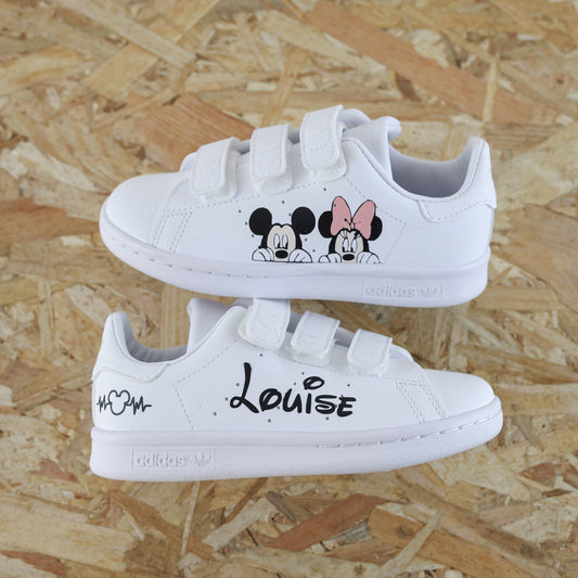 adidas stan smith custom disney mickey minnie enfant prénom personnalisé basket fille peinte à la main
