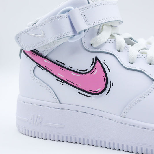 Air Force 1 custom pastel – sneakers personnalisées rose bonbon cartoon – Nike sketch dessin fille – baskets fuschia peintes à la main à Aubagne