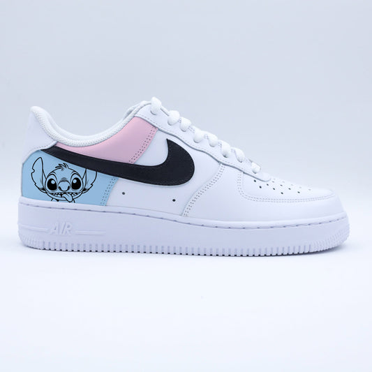 nike air force 1 custom stitch disney pastel bleu rose sneakers personnalisées chaussures disney stitch customisables nike air force 1 personnalisation