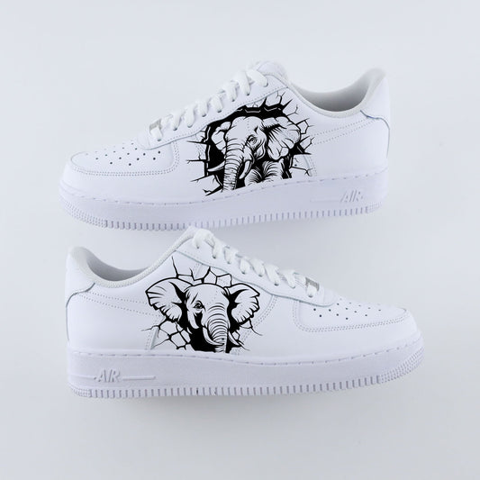nike air force 1 custom éléphant noir blanc baskets personnalisées streetwear originales homme femme