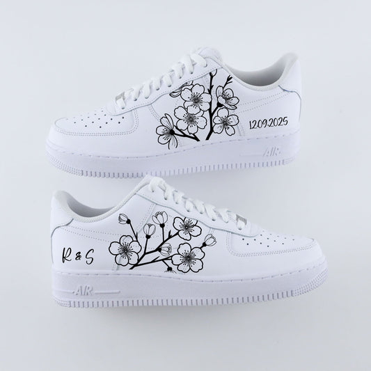 Nike Air Force 1 Mariage Cherry Blossom – Baskets de mariage personnalisées avec motif floral fleurs de cerisiers