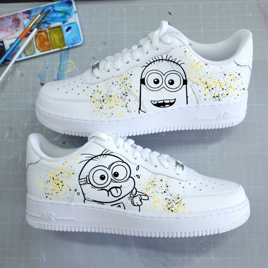 nike air force 1 custom minions dessin animé splash paint jaune sneaker personnalisée à la main