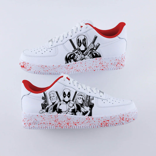 Sneakers personnalisées Nike Air Force 1 inspirées de Deadpool, Cable et Domino Marvel