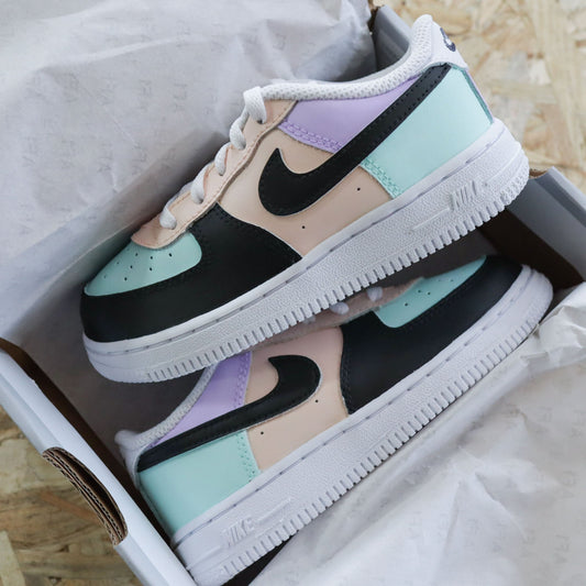 Nike Air Force 1 custom enfant pastel mint pêche lilas, basket personnalisée enfants inspirée des sneakers custom Nike