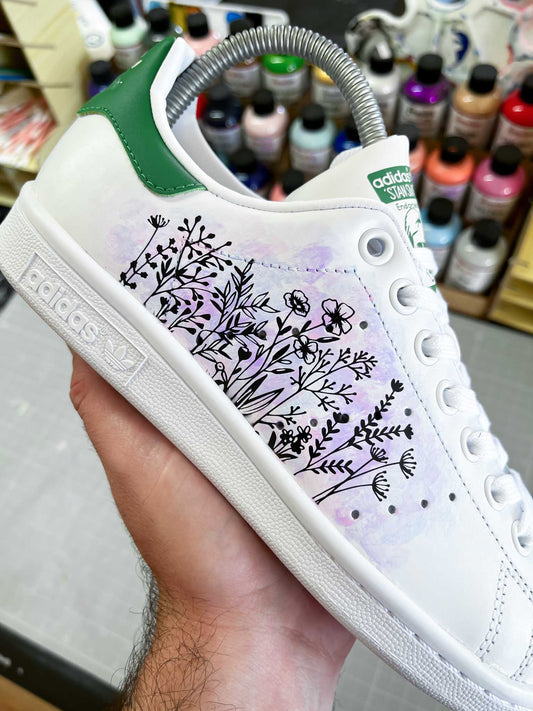 adidas stan smith custom fleurs aquarelle baskets custom femme sneakers personnalisées pivoine pastel