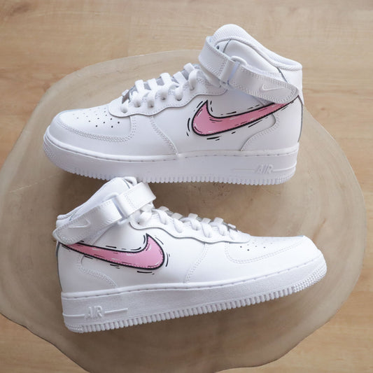 Nike Air Force 1 Mid custom cartoon rose pastel fait main – baskets personnalisées femme et enfants