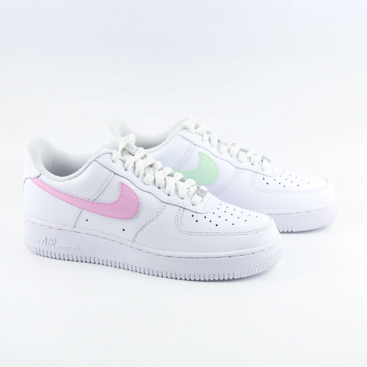 nike air force 1 custom pastel femme sneakers personnalisées swoosh rose vert tendre baskets custom couleurs douces pastel
