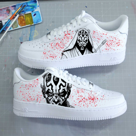 Air Force 1 custom Star Wars Dark Maul – Sneakers personnalisées avec design Sith et sabre laser