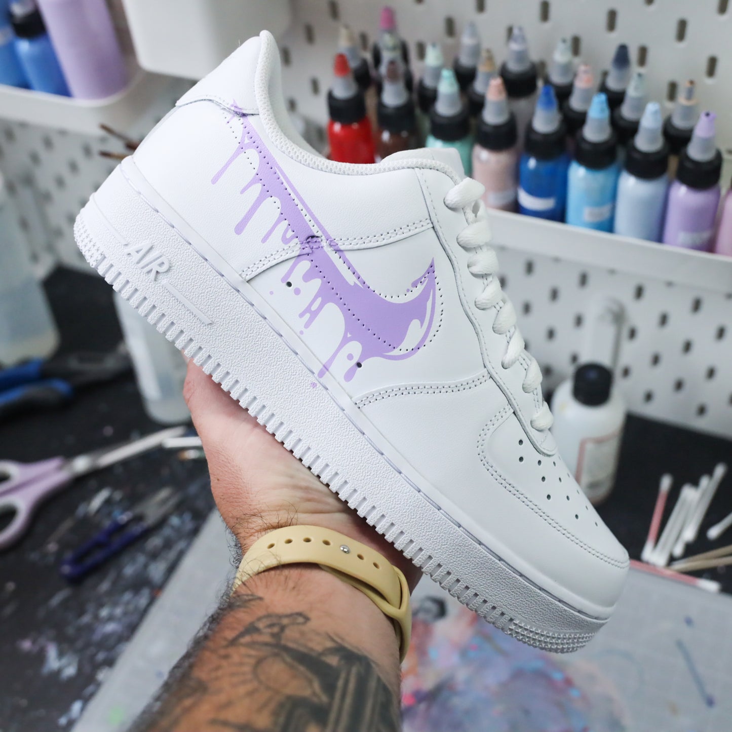 nike air force 1 custom drip violet clair pastel sneakeaze customs sneakers personnalisées