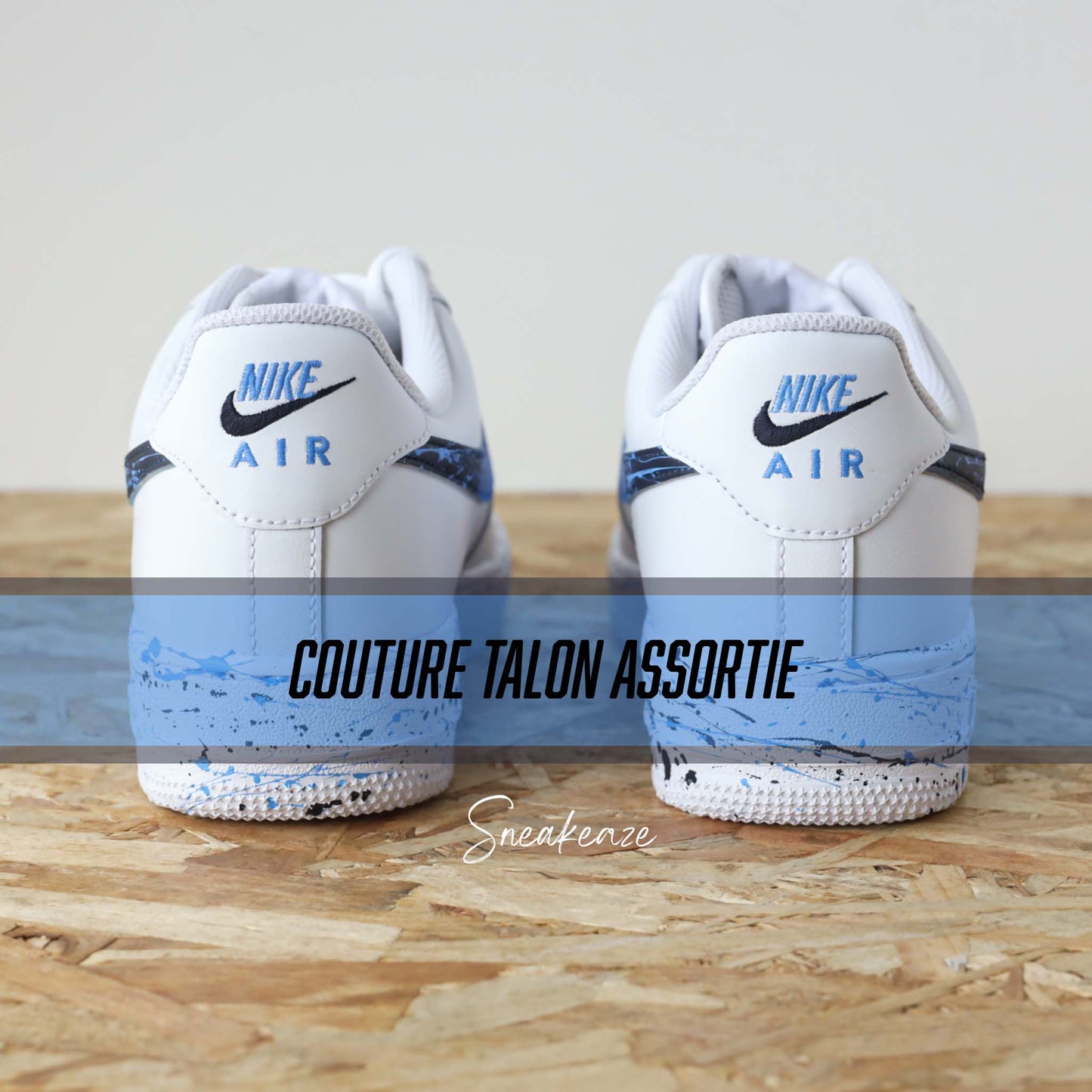 baskets nike air force 1 custom splash bleu sneakers af1 sneakeaze