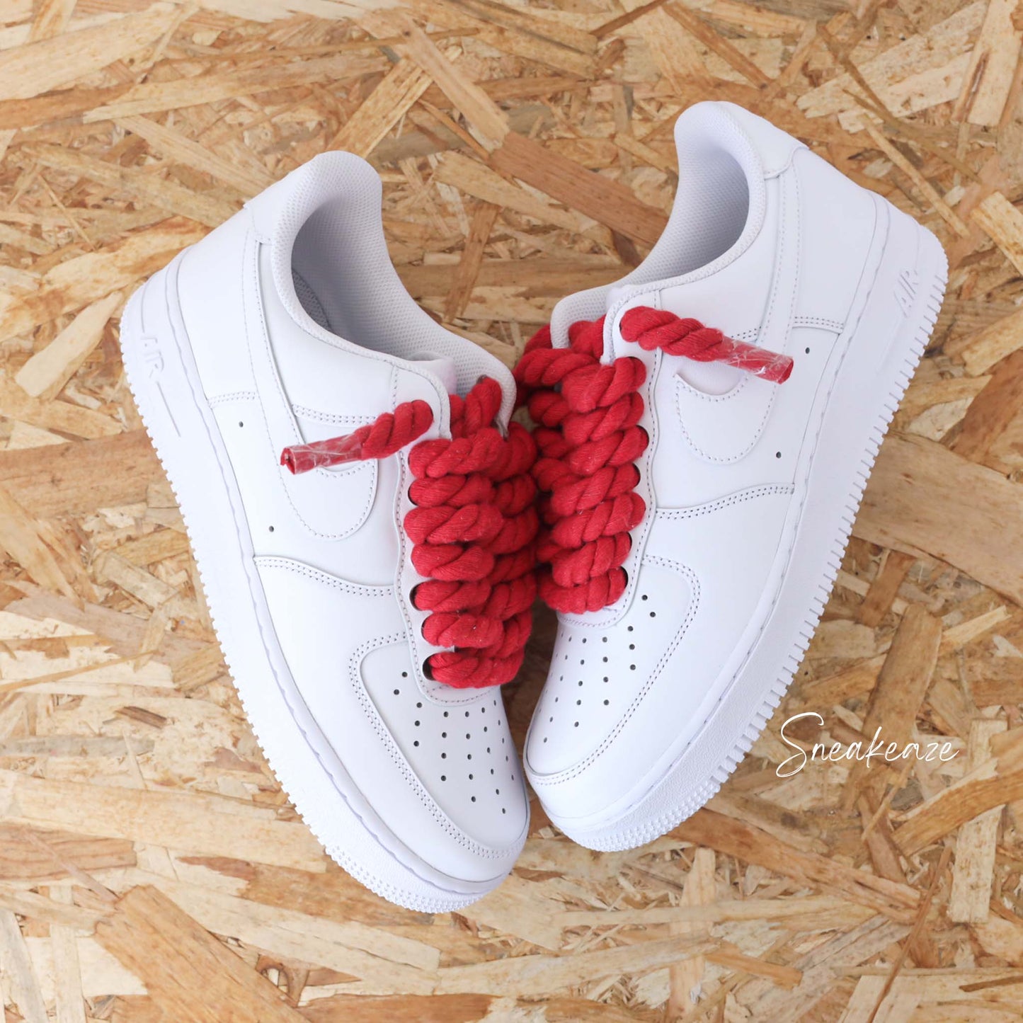 baskets nike air force 1 custom rope laces - lacets corde rouge sneakeaze skz custom