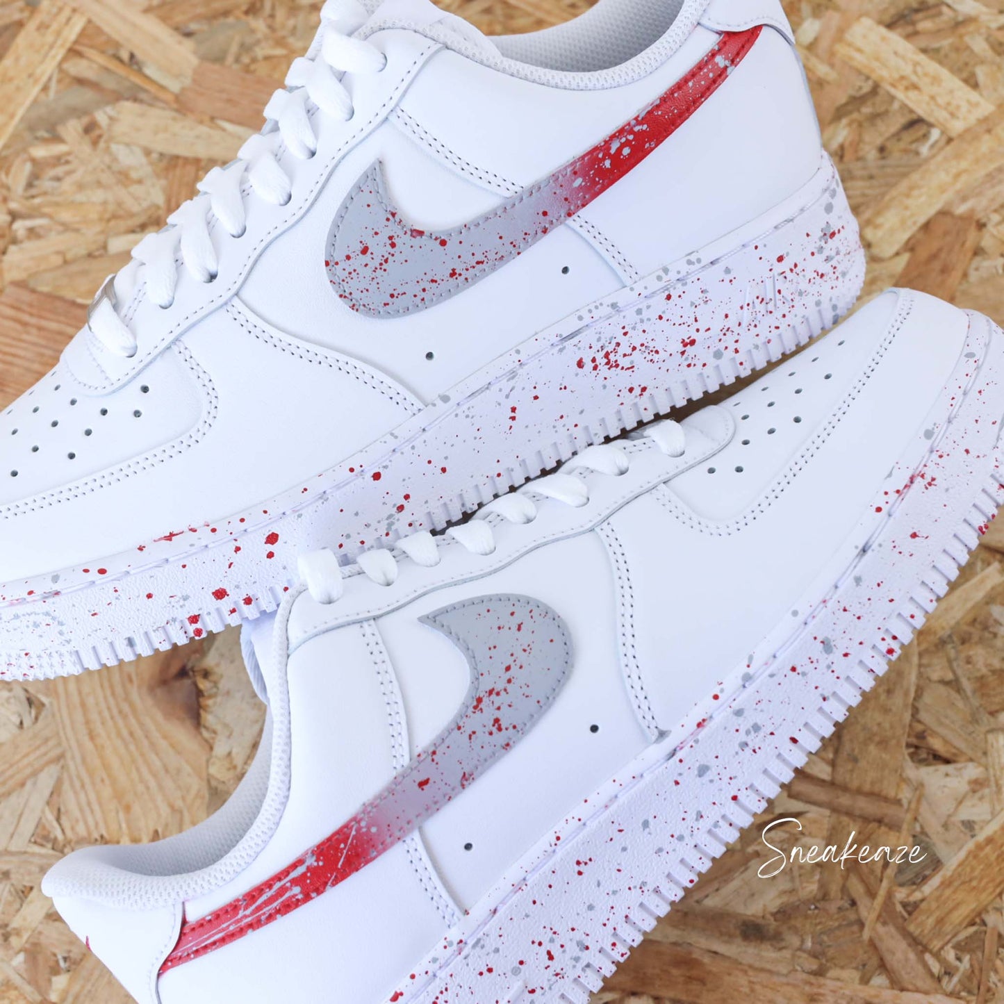 baskets nike air force 1 custom splash dégradé rouge gris sneakers af1 sneakeaze