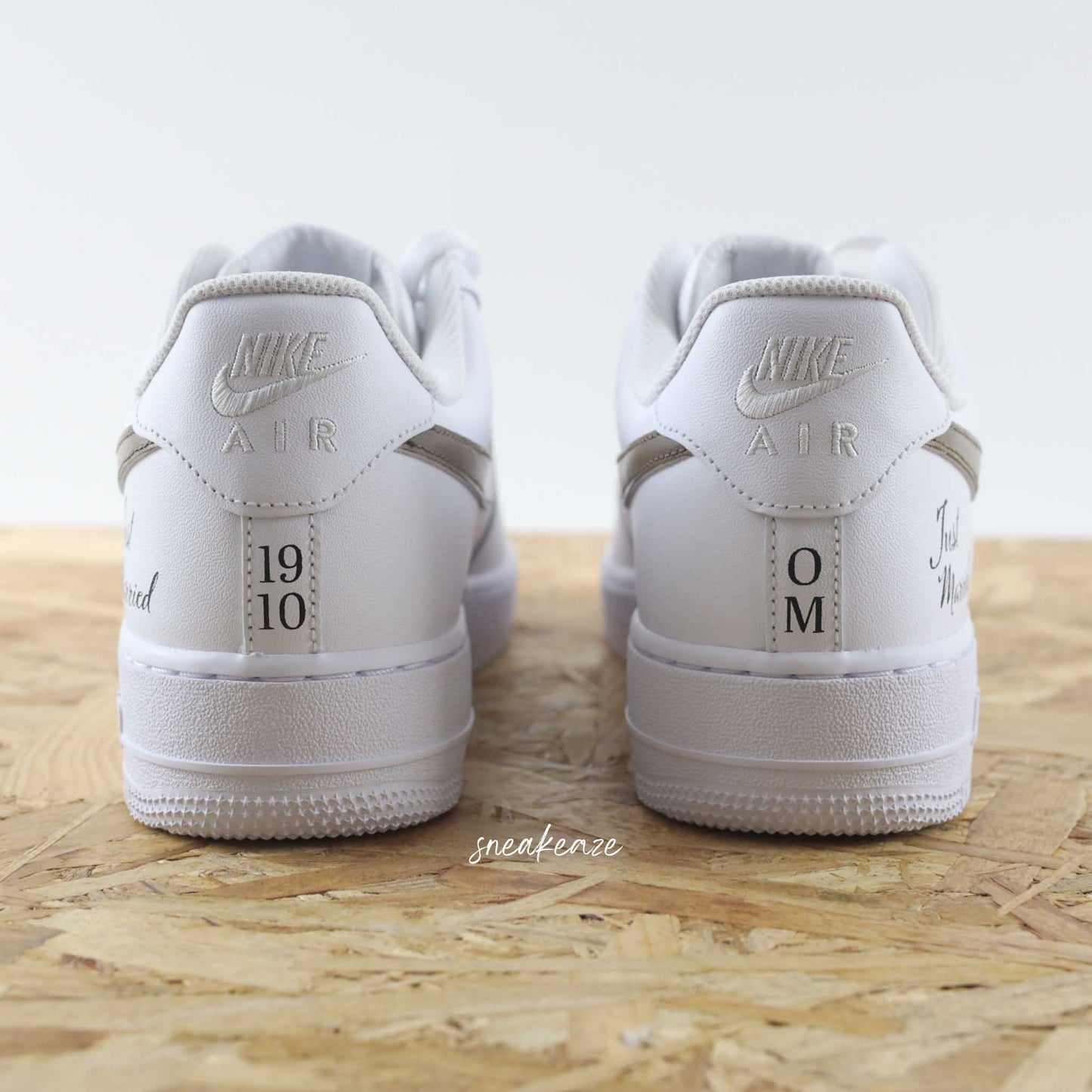 Baskets personnalisées nikeAir Force 1 Custom mariage just wedding marron foncé unisexe