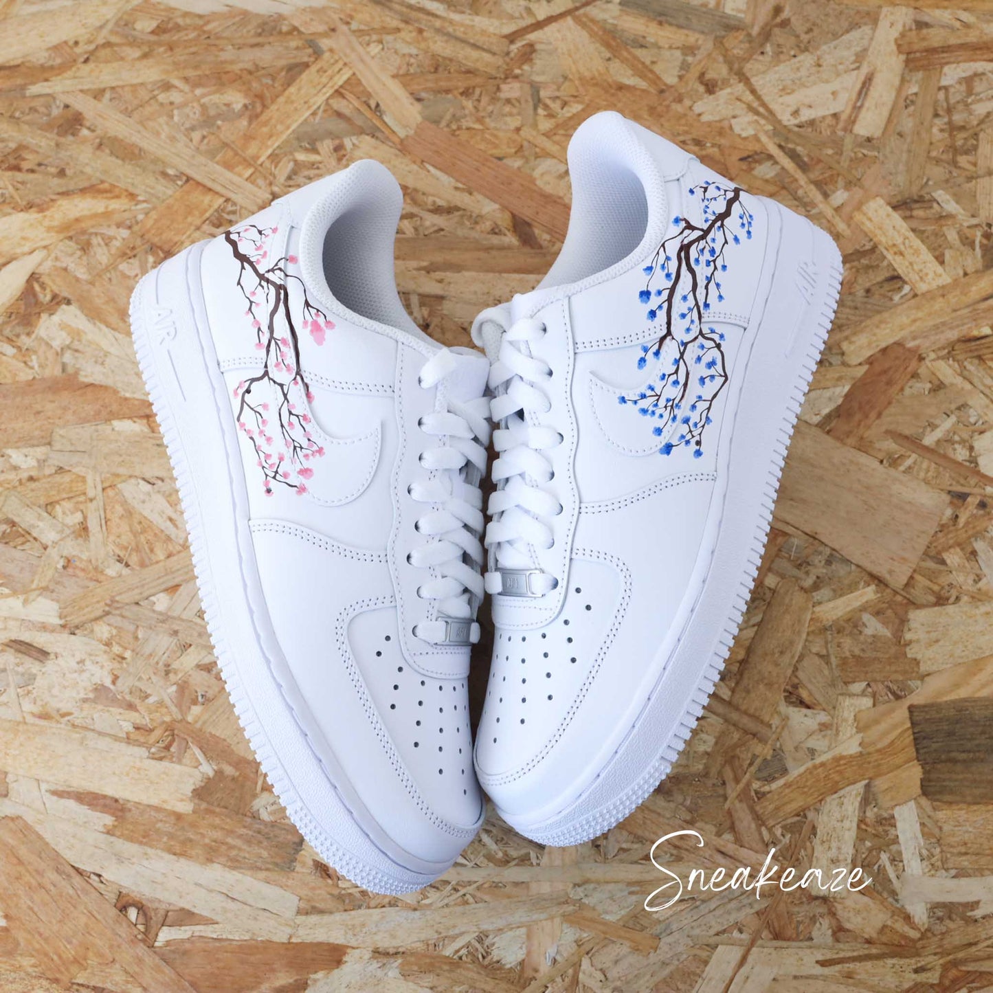 nike personnalisées à la main air force 1 custom sakura cherry blossom pastel sneakers af1 sneakeaze