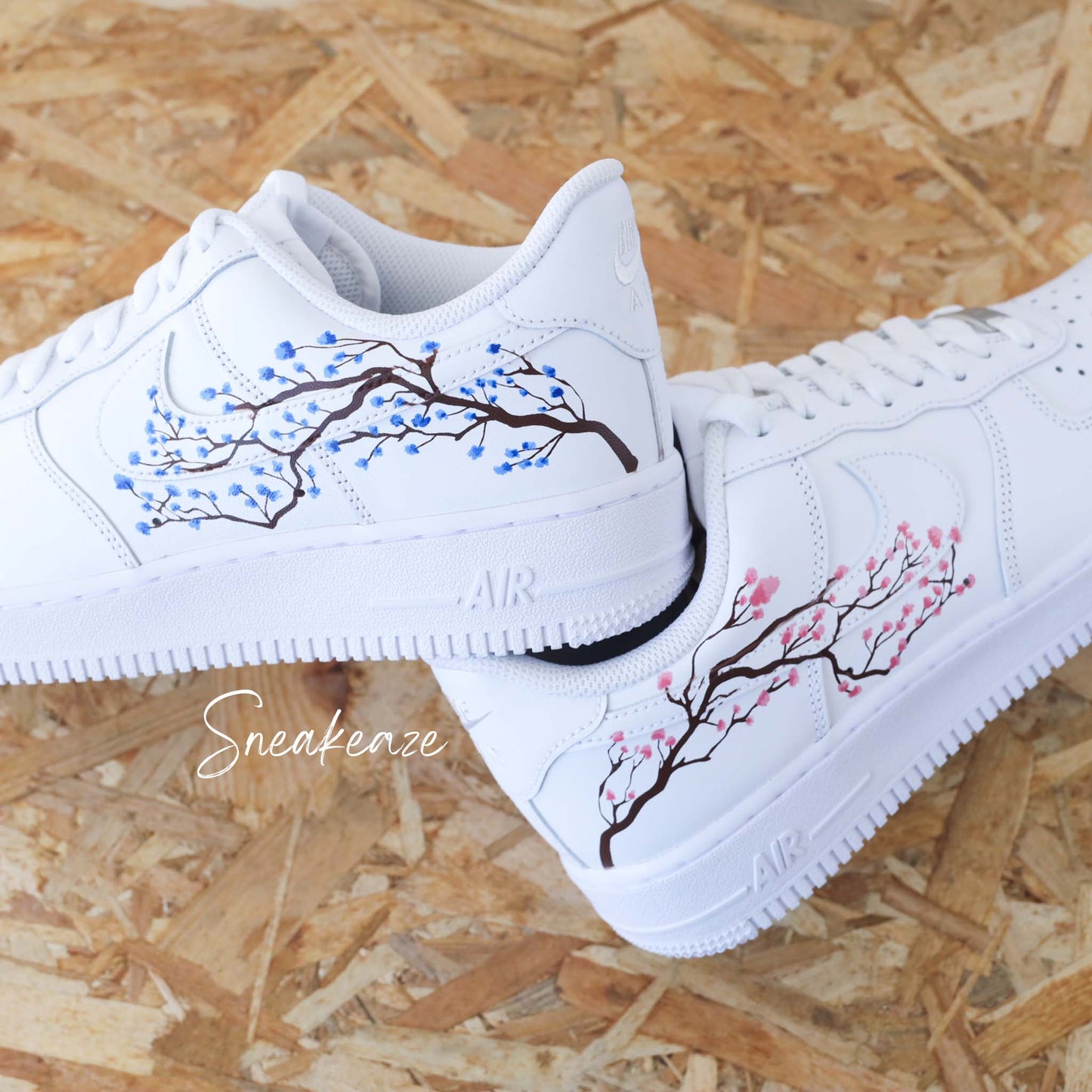 nike personnalisées à la main air force 1 custom sakura cherry blossom pastel sneakers af1 sneakeaze