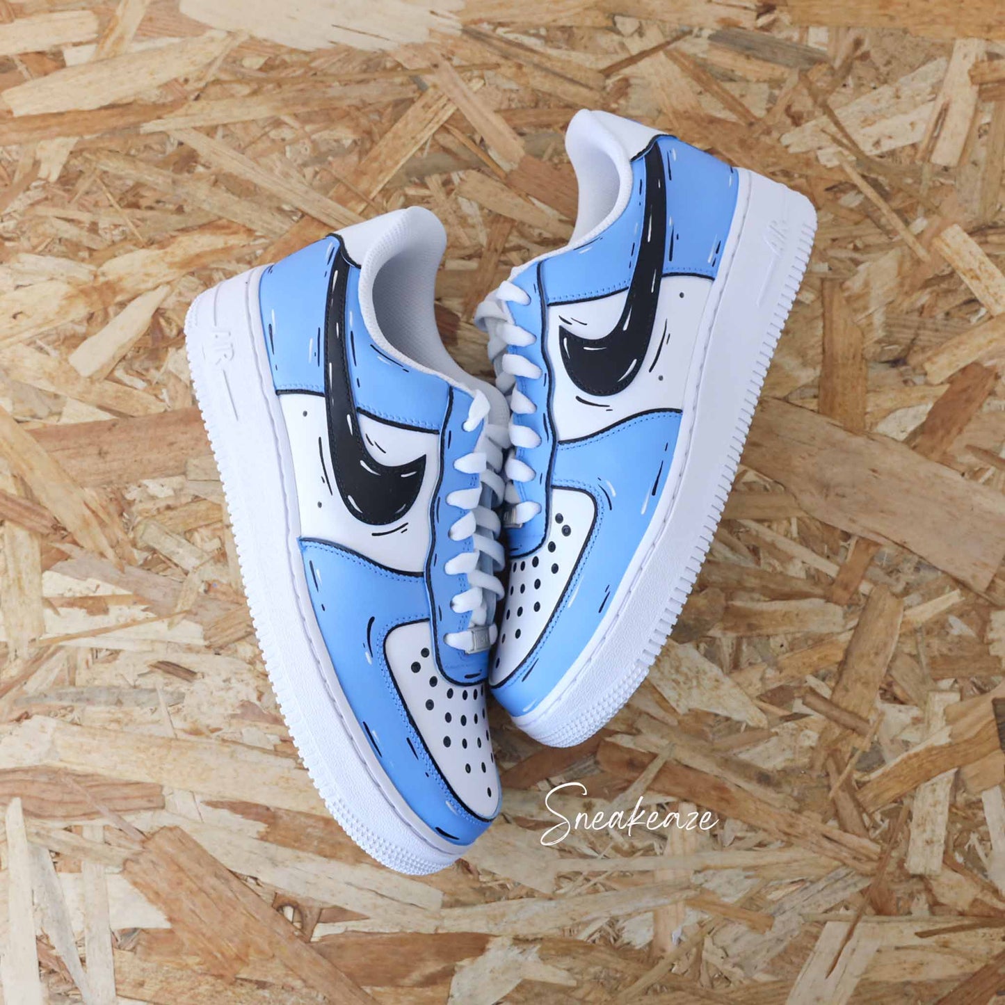 nike air force 1 cutom sketch ocean blue cartoon art dessin sneakers af1
