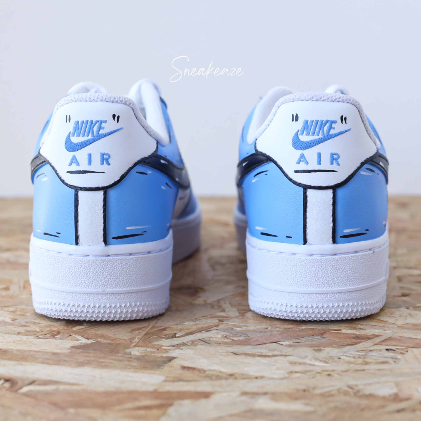 nike air force 1 cutom sketch ocean blue cartoon art dessin sneakers af1