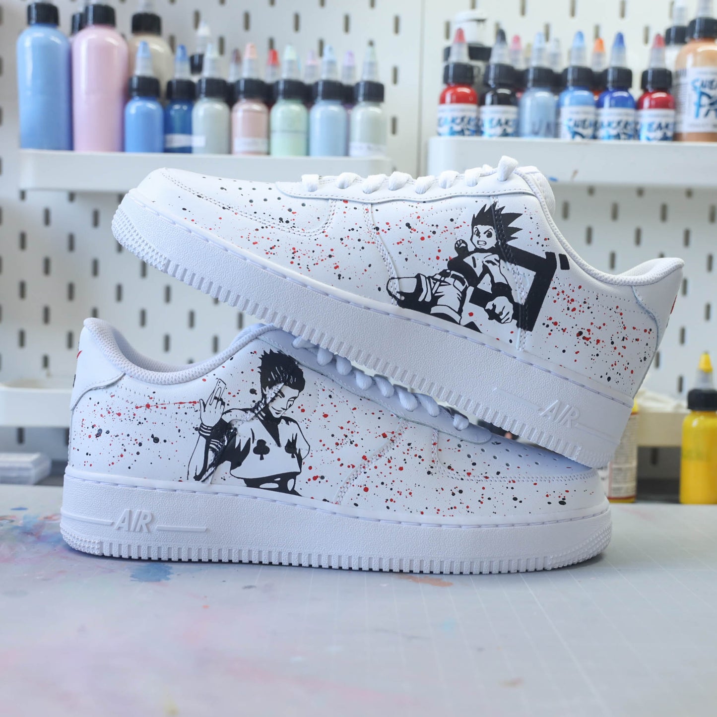 Baskets nike air force 1 personnalisées manga - AF1 custom hunter x hunter hisoka gon freecss peint à la main culture japonais anime sneakeaze custom skz