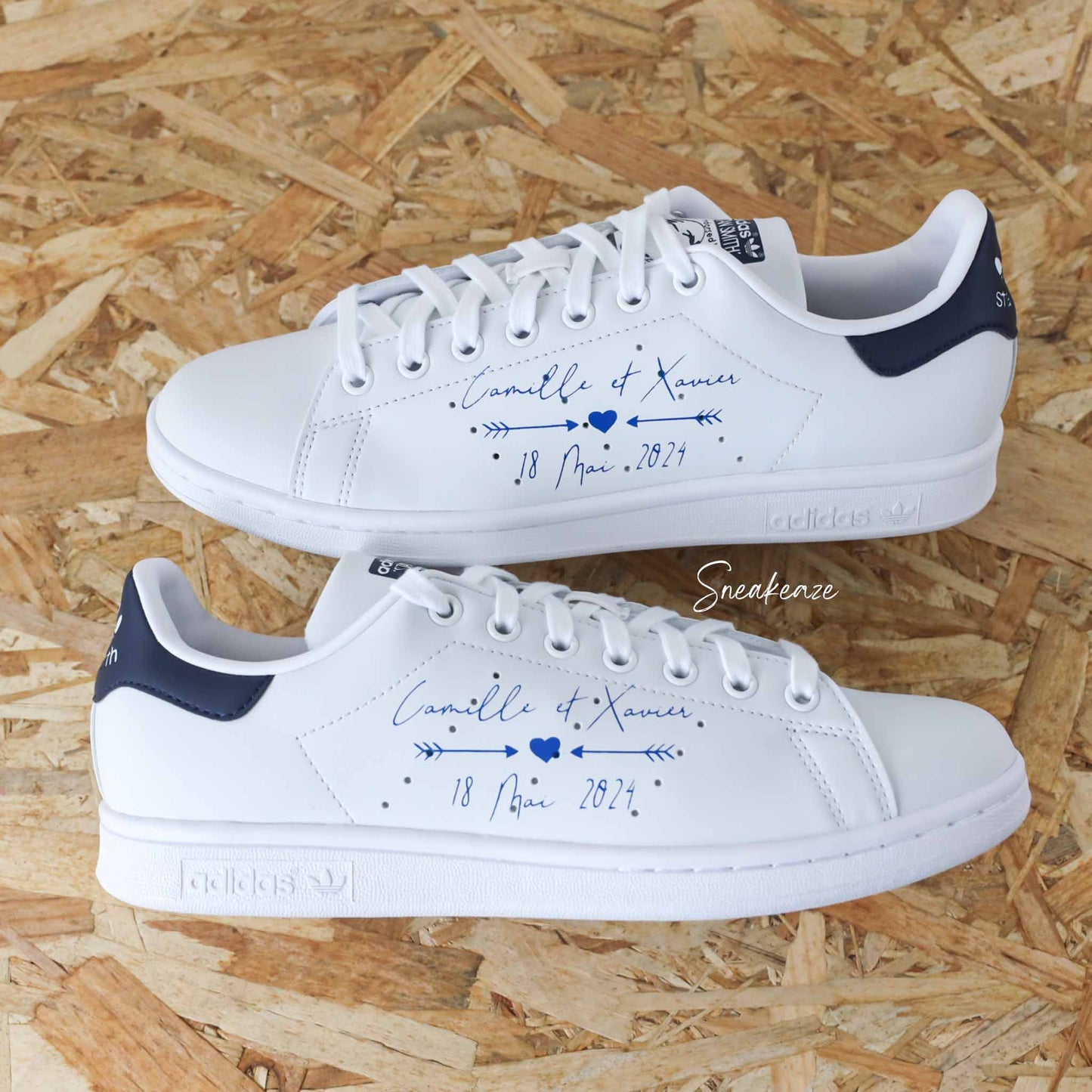 baskets adidas pour mariage personnalisées à main pour homme et femme - prénoms et date - sneakeaze customs skz