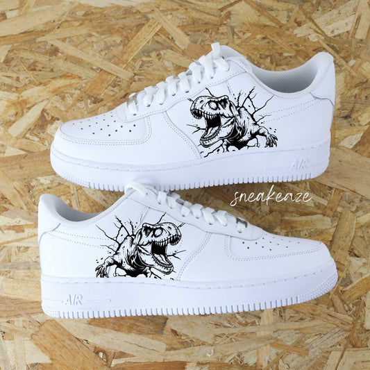 baskets nike air force 1 custom jurassic park - dinosaures velociraptor - sneakeaze customs skz