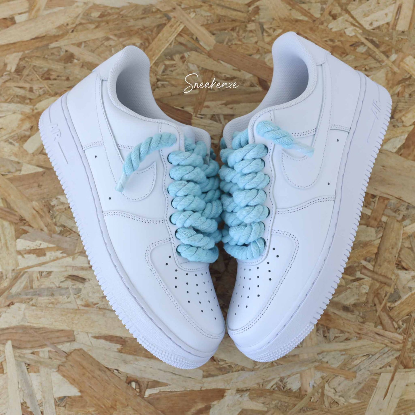 baskets nike air force 1 custom rope laces - lacets corde bleu clair sneakeaze skz custom