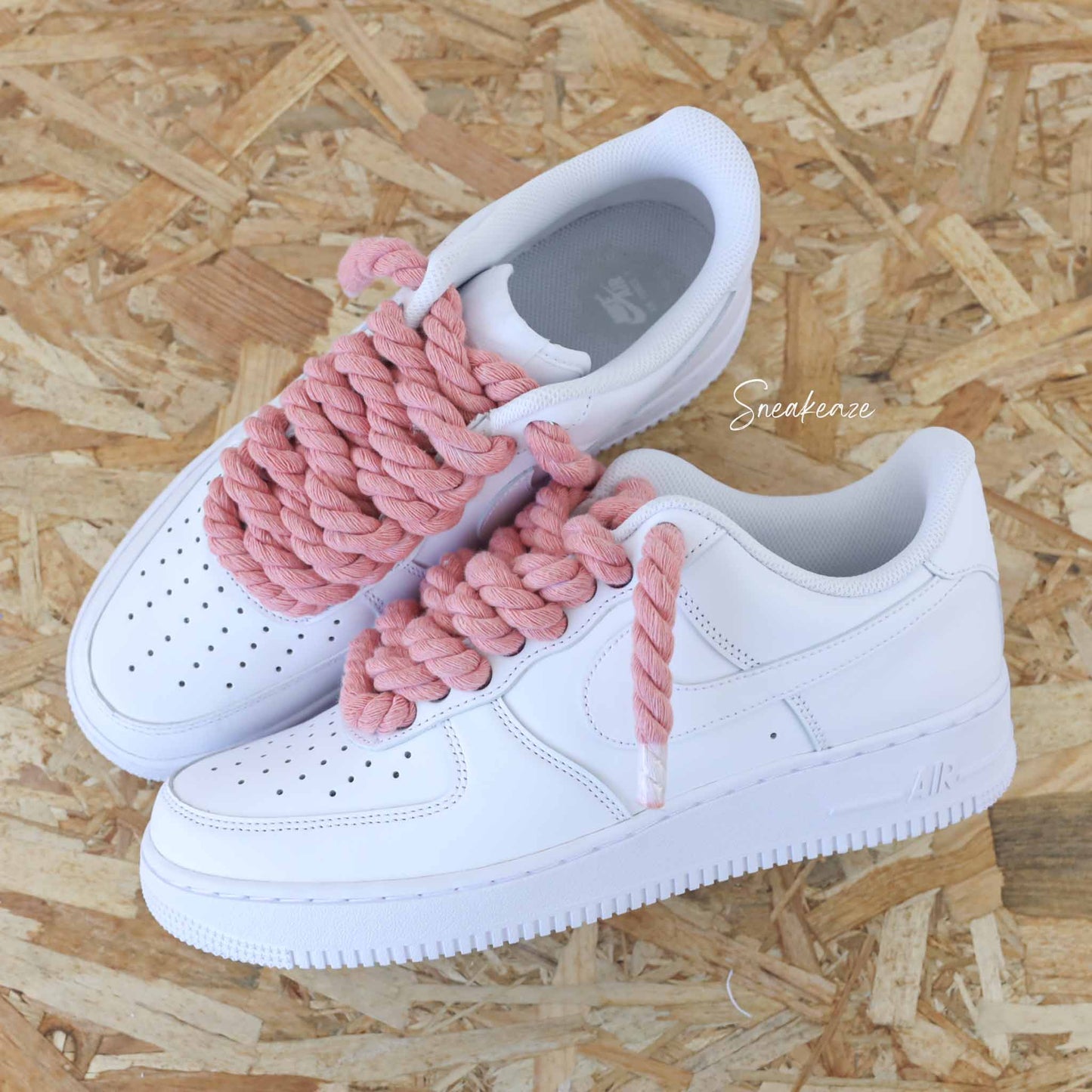 baskets nike air force 1 custom rope laces - lacets corde rose corail sneakeaze skz custom