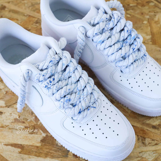 Baskets Air Force 1 custom rope laces - gros lacets corde splash bleu sneakeaze customs