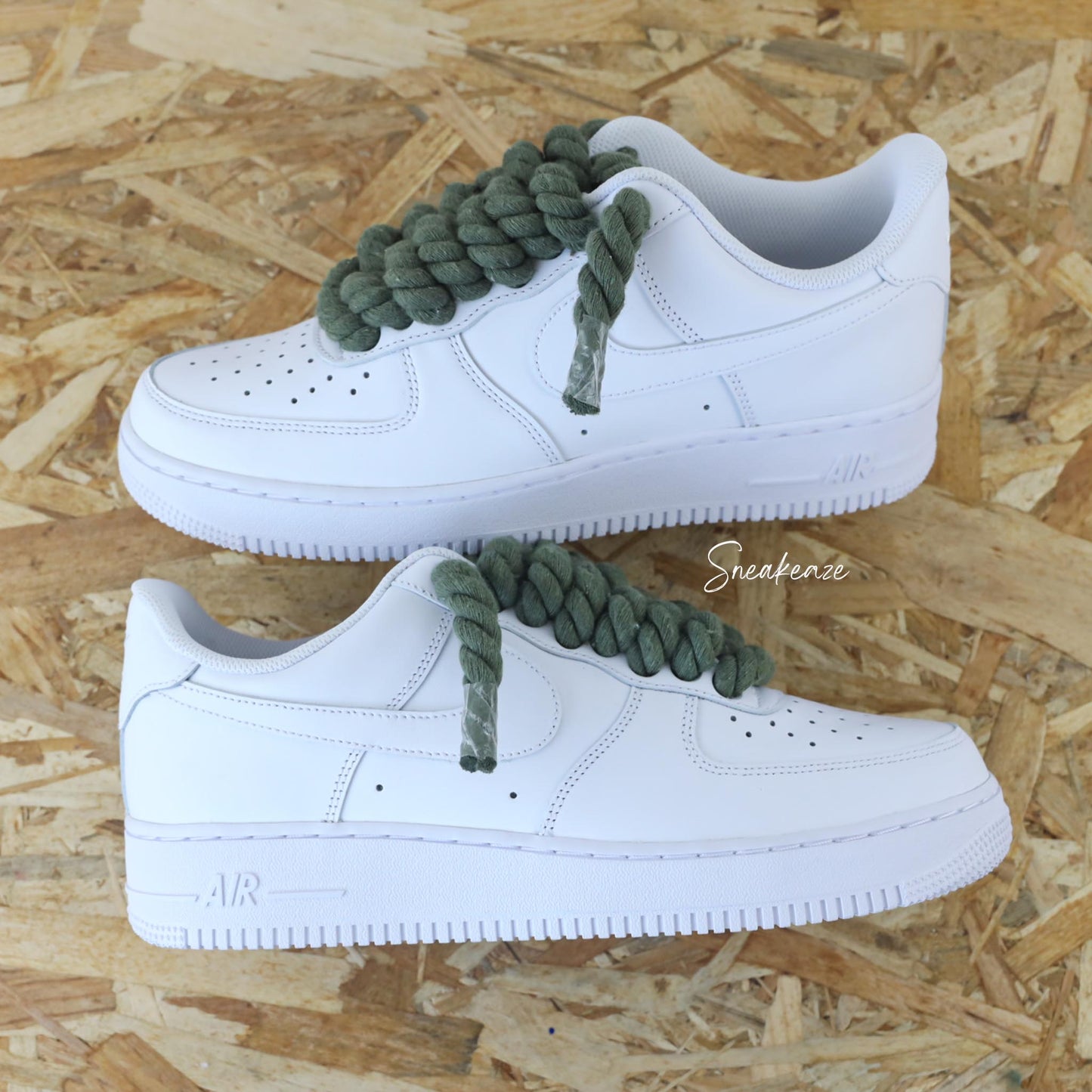 baskets nike air force 1 custom rope laces - lacets corde kaki sneakeaze skz custom