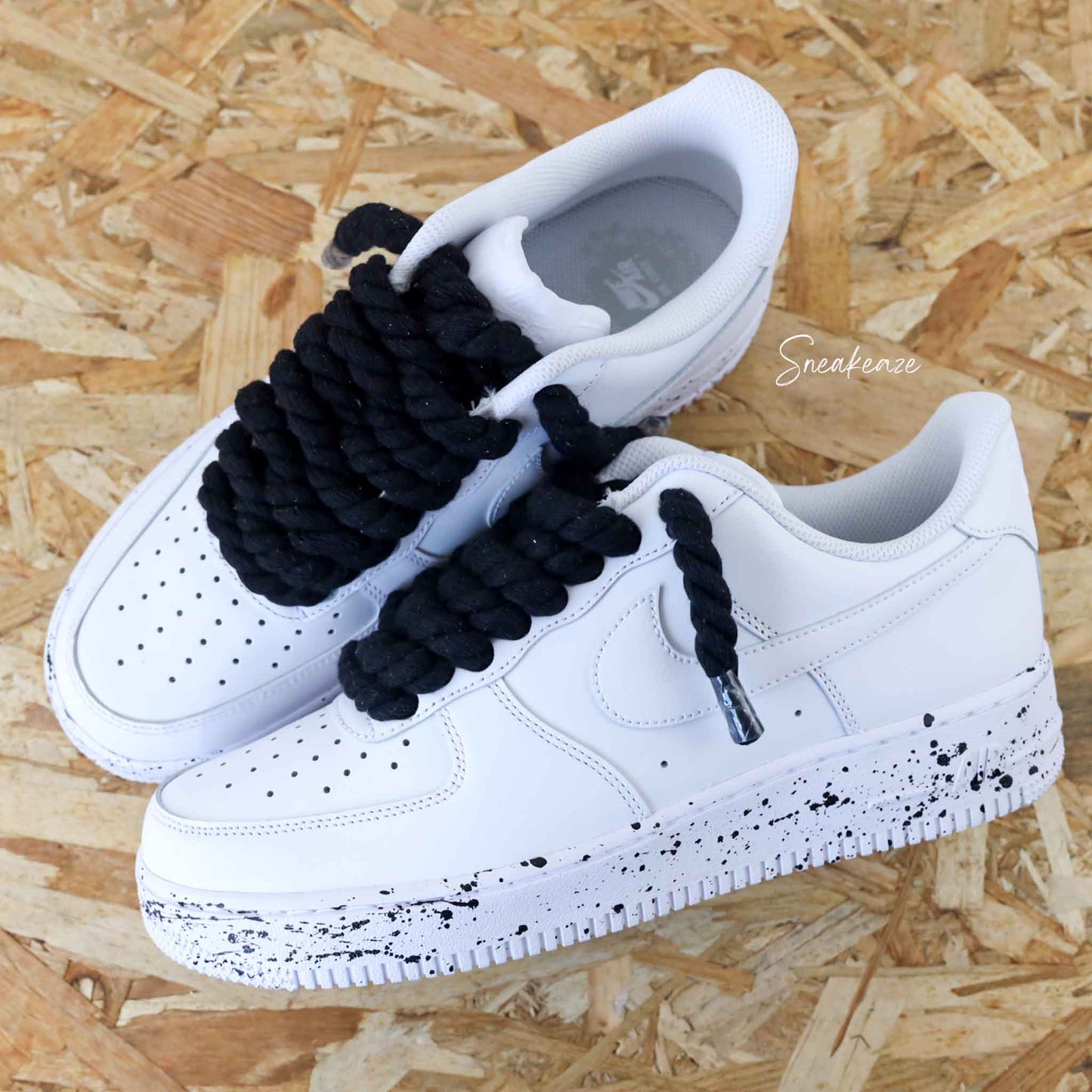 baskets nike air force 1 custom rope laces splash - lacets corde noir sneakeaze skz custom