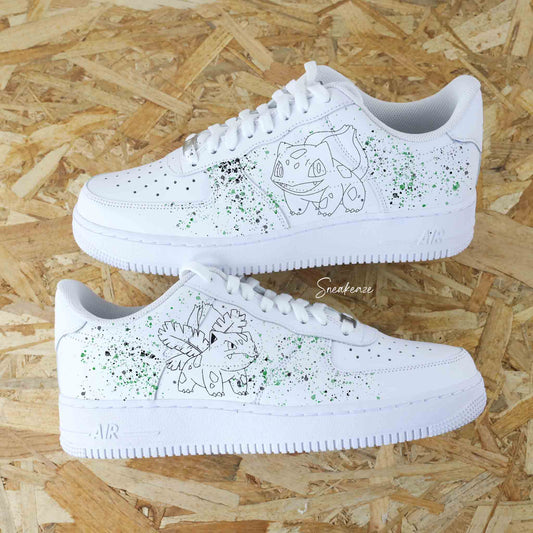 Baskets Nike Air force 1 custom bulbizarre starter herbizarre splash pokemon sneakers dessin sneakeaze customs skz AF1