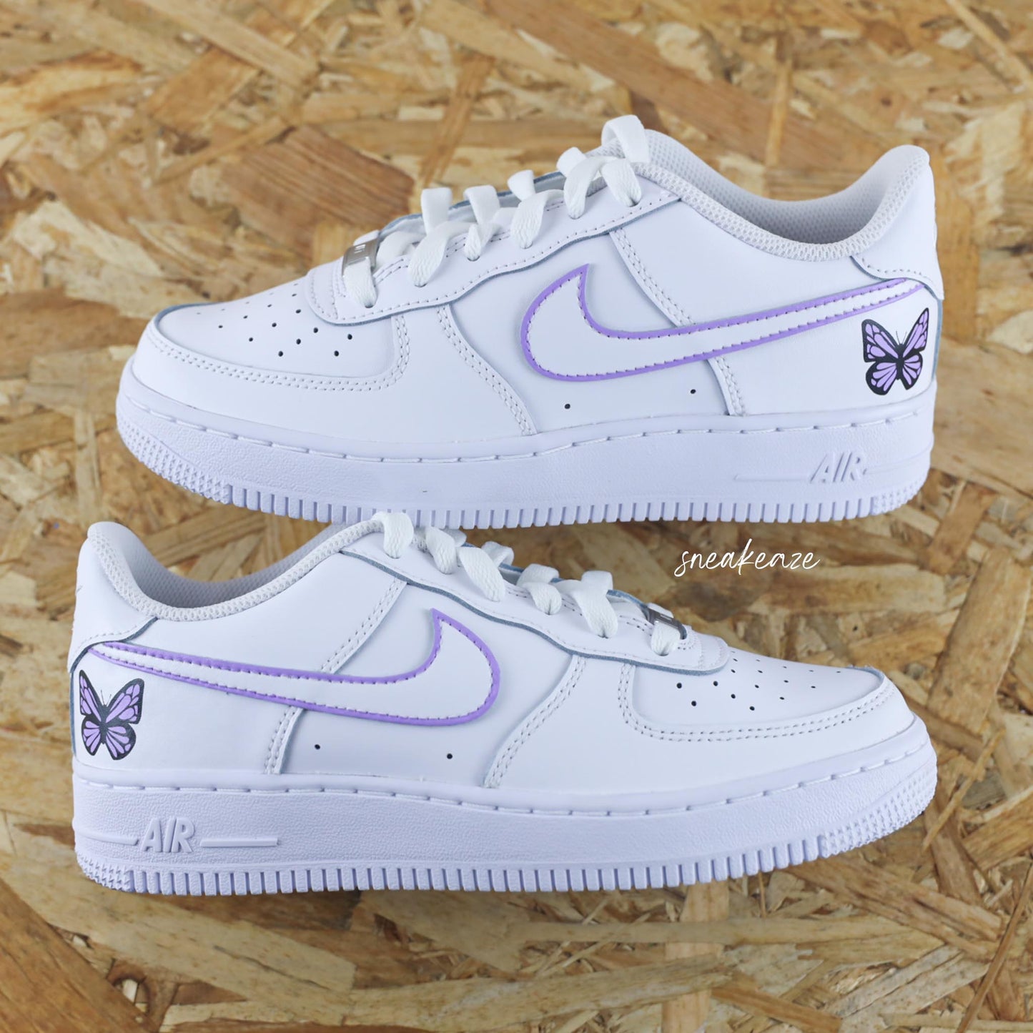 baskets nike air force 1 custom AF1 silhouette baby lavande papillons rose pastel sneakeaze skz custom