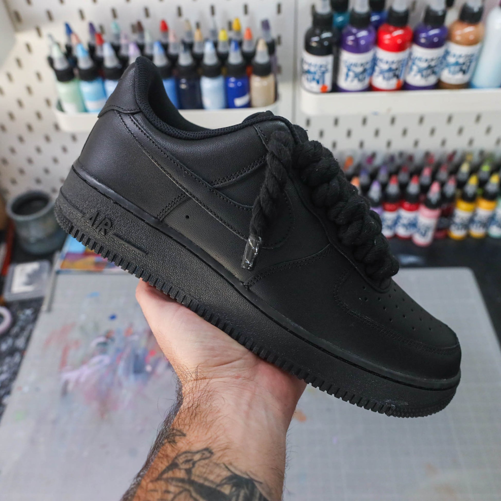 baskets nike air force 1 custom rope laces - lacets corde noir sneakeaze skz custom