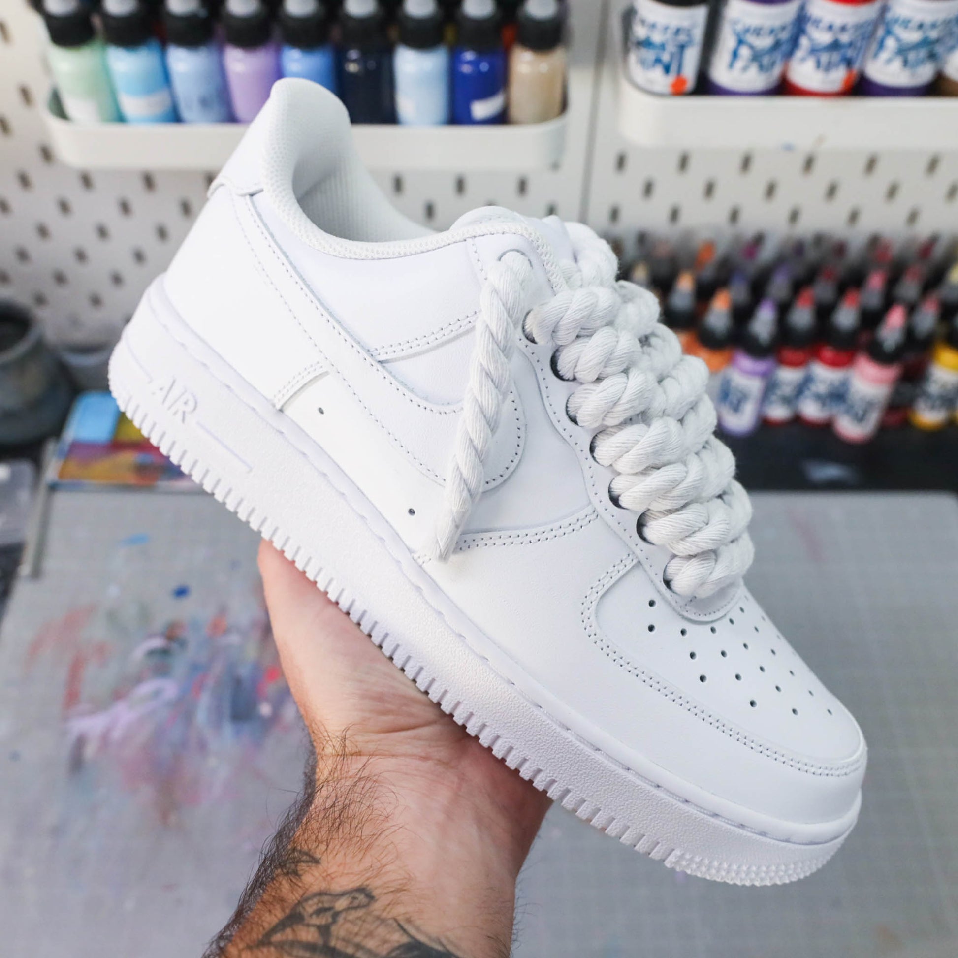 baskets nike air force 1 custom rope laces - lacets corde blanc sneakeaze skz custom