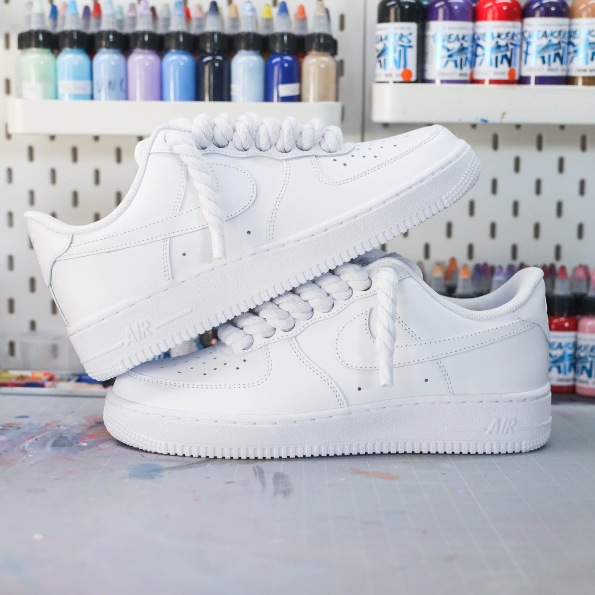 baskets nike air force 1 custom rope laces - lacets corde blanc sneakeaze skz custom