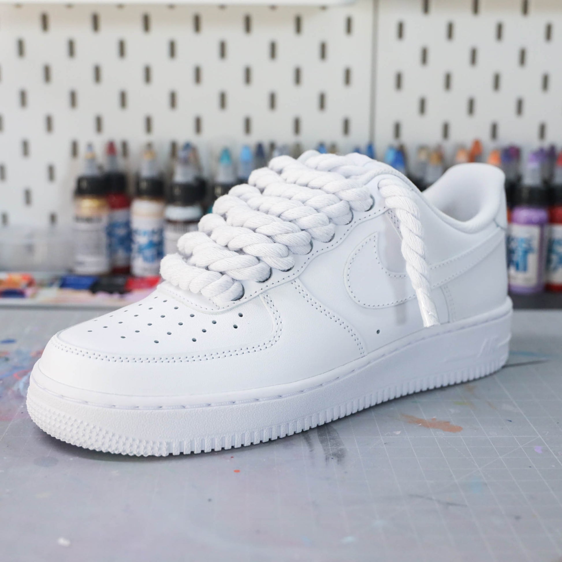 baskets nike air force 1 custom rope laces - lacets corde blanc sneakeaze skz custom