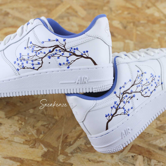 baskets nike air force 1 custom sakura cherry blossom couleur peint à la main fleur de cerisier japonais sneakers af1 sneakeaze