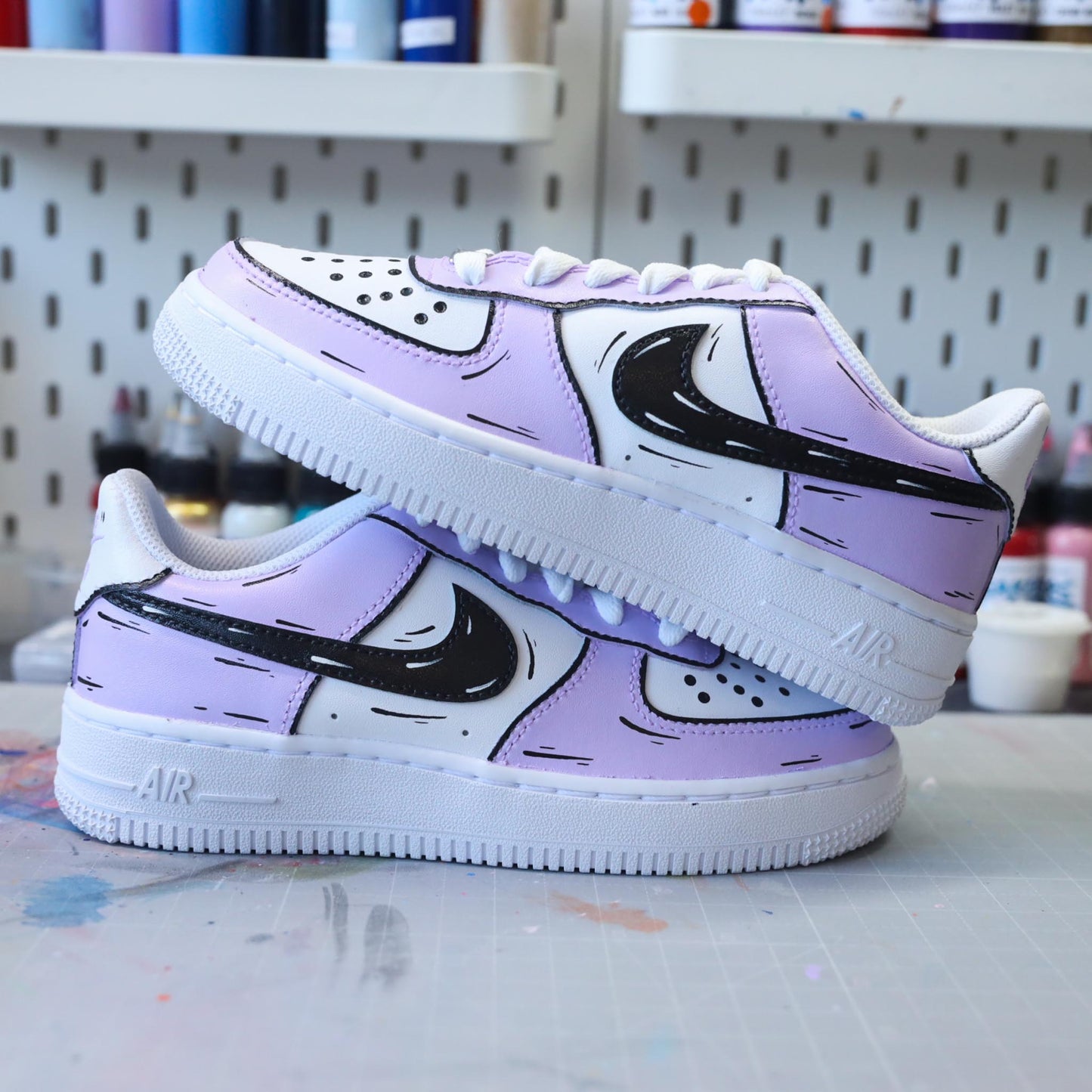 nike air force 1 custom sketch lila violet pastel cartoon art dessin sneakers af1