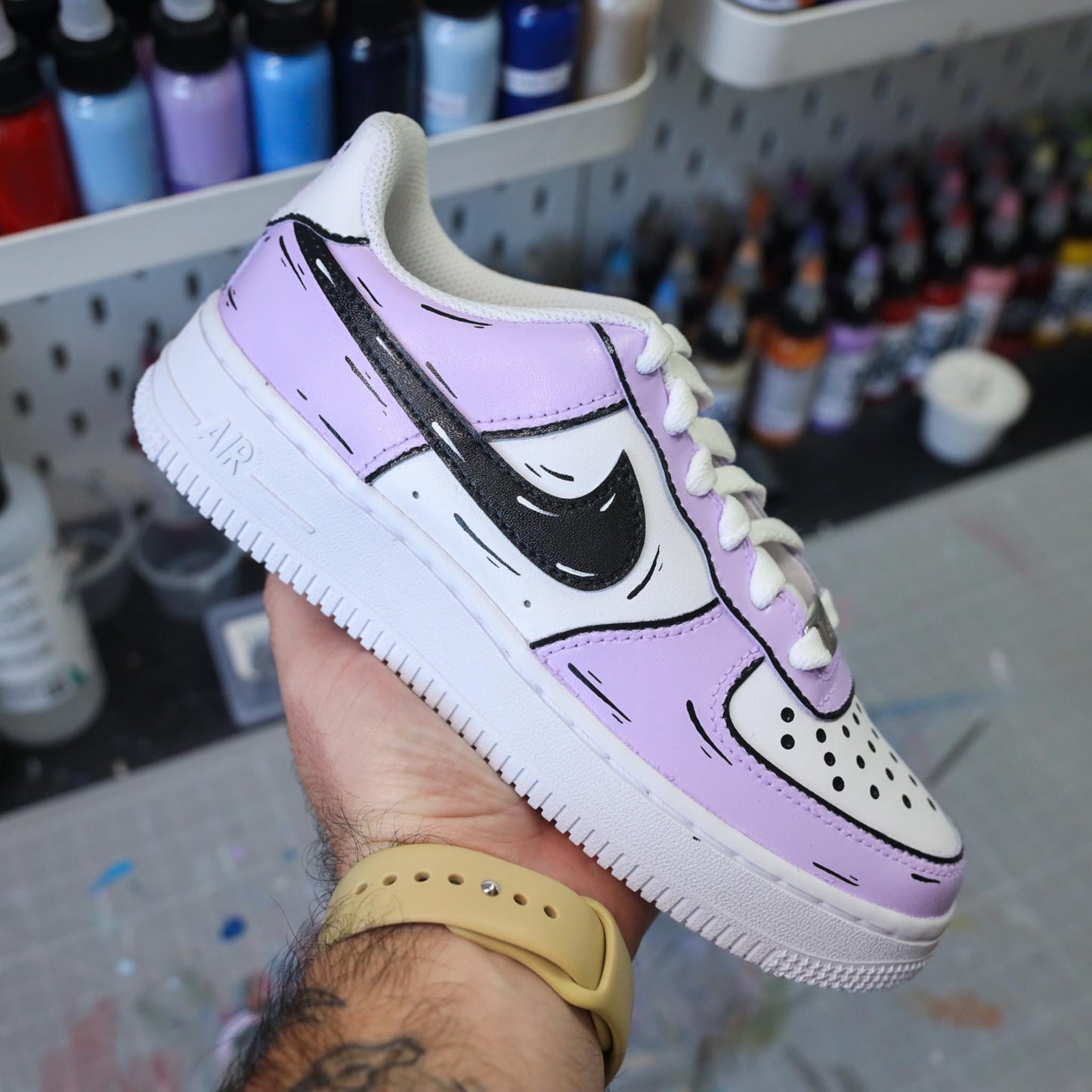 nike air force 1 custom sketch lila violet pastel cartoon art dessin sneakers af1