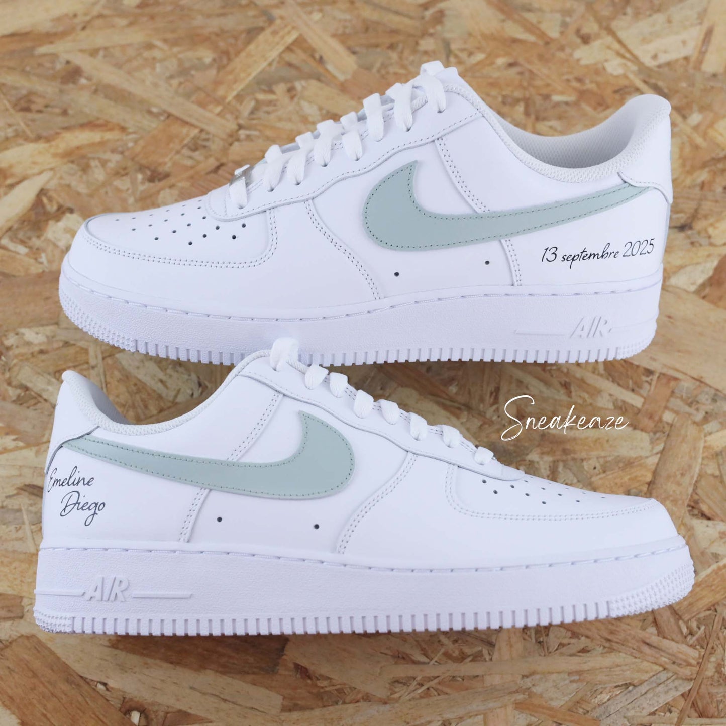 baskets nike air force 1 custom mariage inscription des initiales et date du mariage wedding sneakeaze customs skz