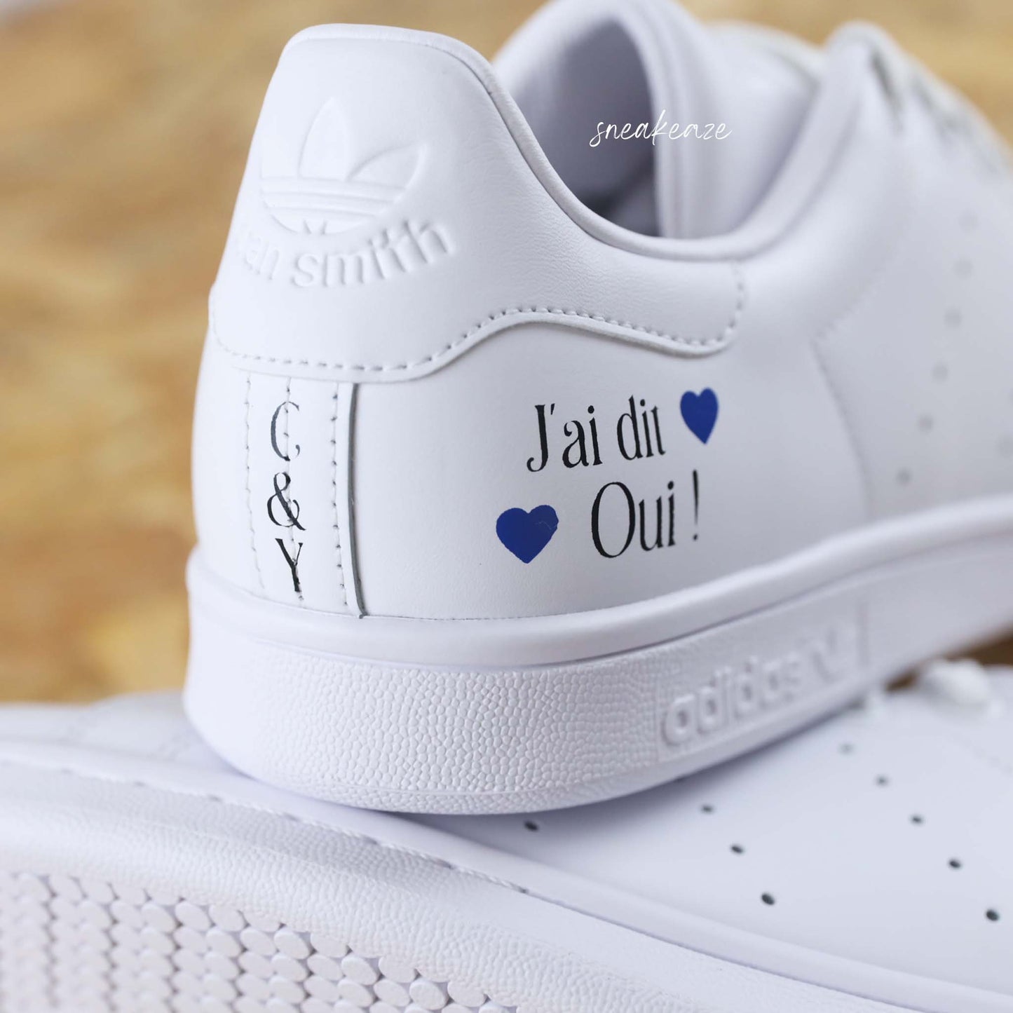 baskets Adidas stan smith mariage personnalisées - wedding day personnalisation prénoms des futurs mariés et initiales sur le thème de l'amour - sneakeaze customs skz