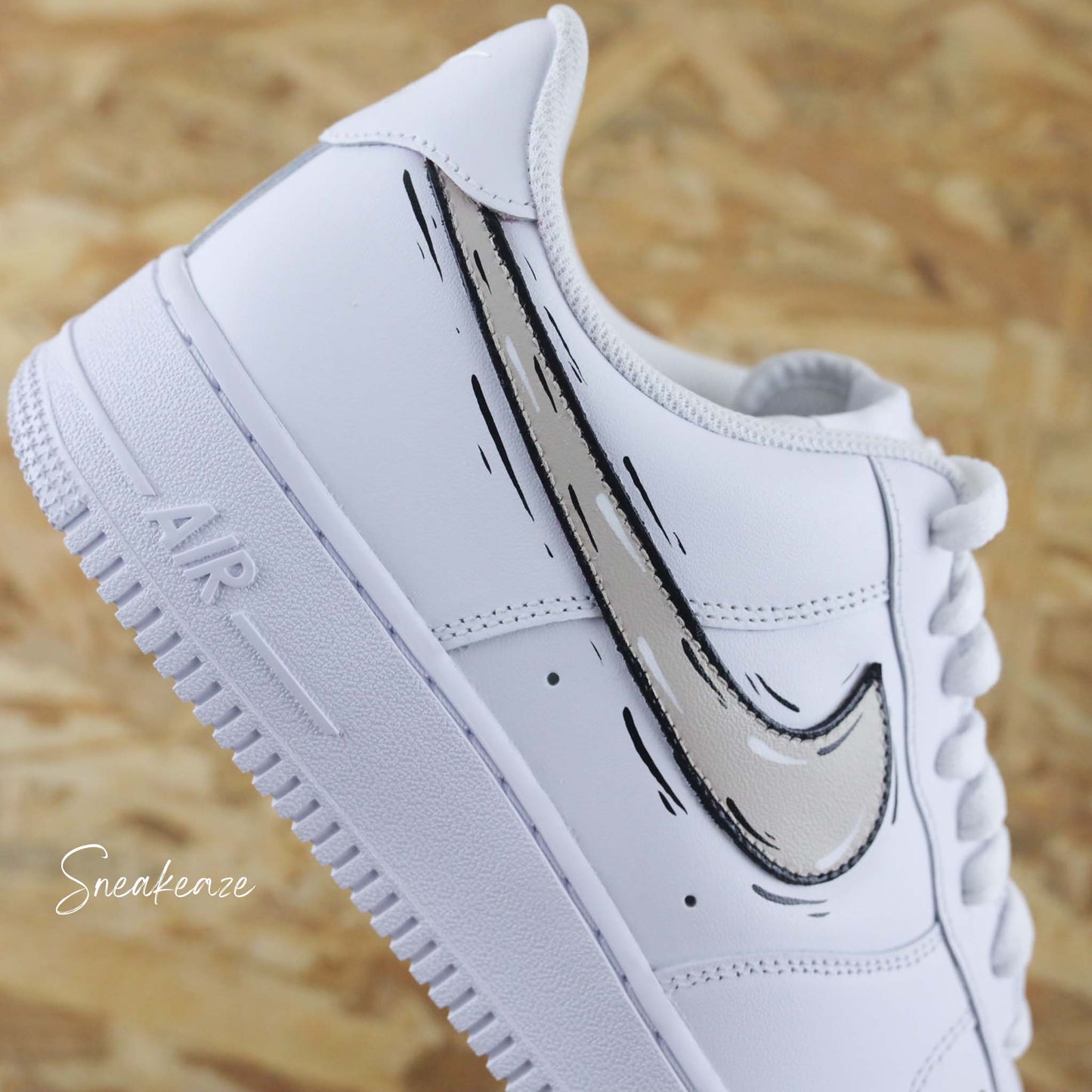 baskets nike air force 1 custom AF1 swoosh cartoon sketch beige clair sneakers personnalisé baskets custom