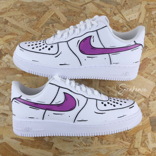 Baskets nike air force 1 custom classic sketch swoosh violet raison purple grape - sneakeaze customs skz
