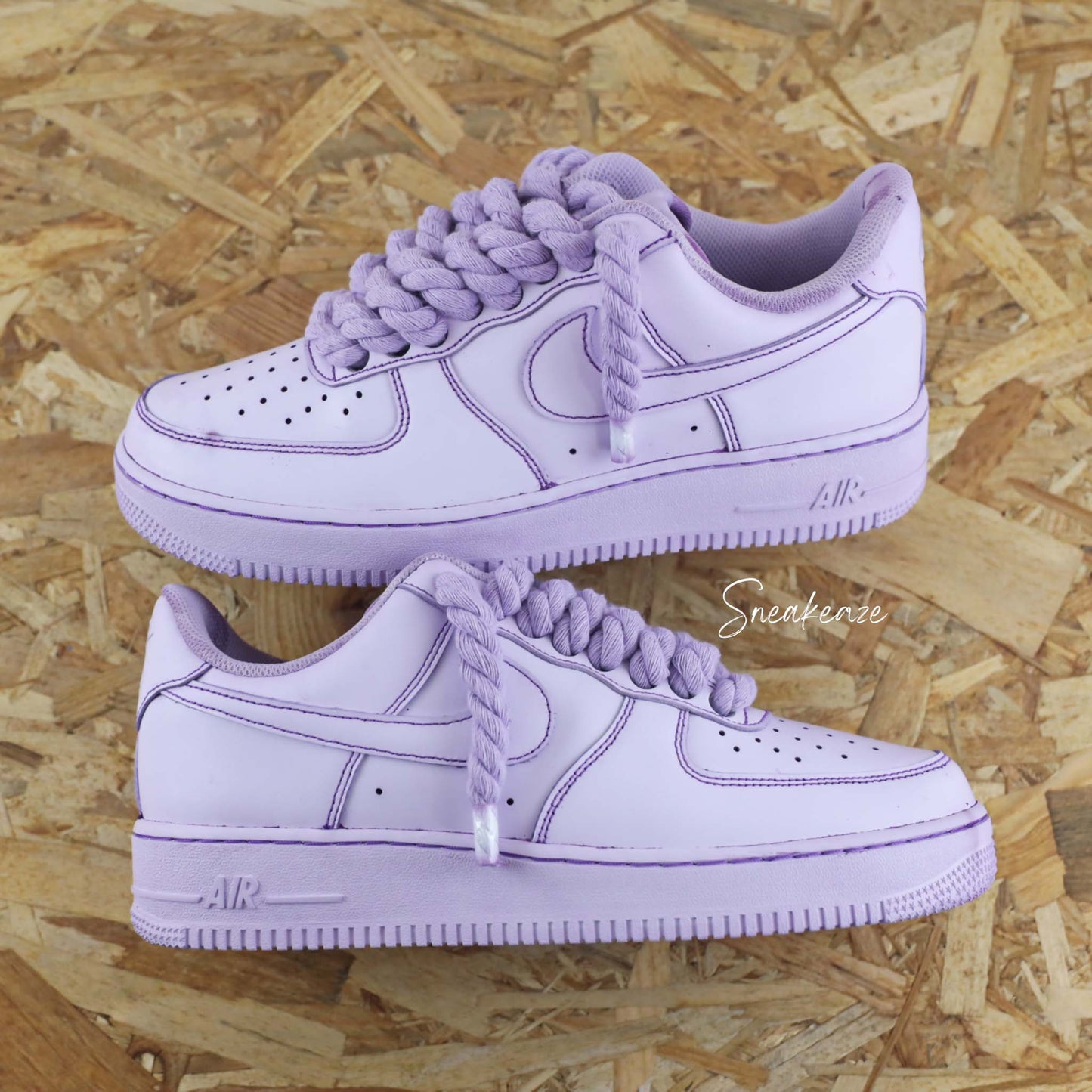 Lacets Corde Rope Laces - Nike Air Force 1 Custom gros lacets full purple - sneakeaze baskets personnalisées pour homme sneakers lila pastel teinture rope laces