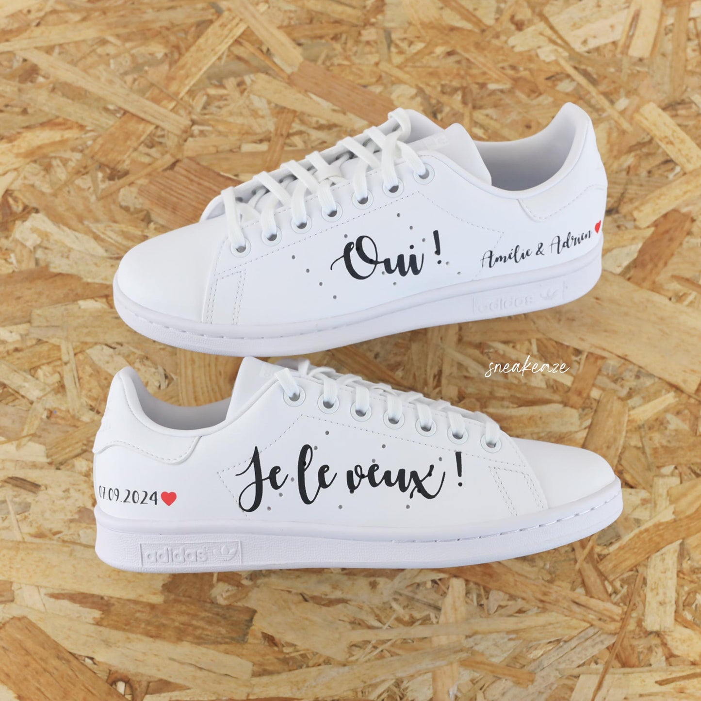 Baskets Adidas Stan smith custom - modèle mariage "Oui je le veux" - sneakeaze customs skz