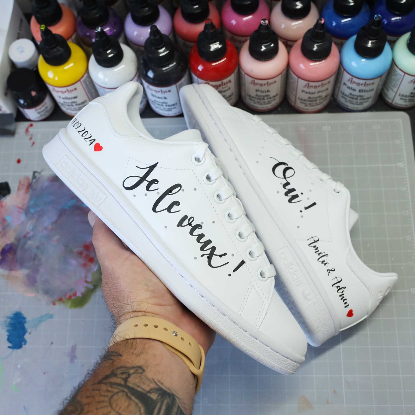 Baskets Adidas Stan smith custom - modèle mariage "Oui je le veux" - sneakeaze customs skz