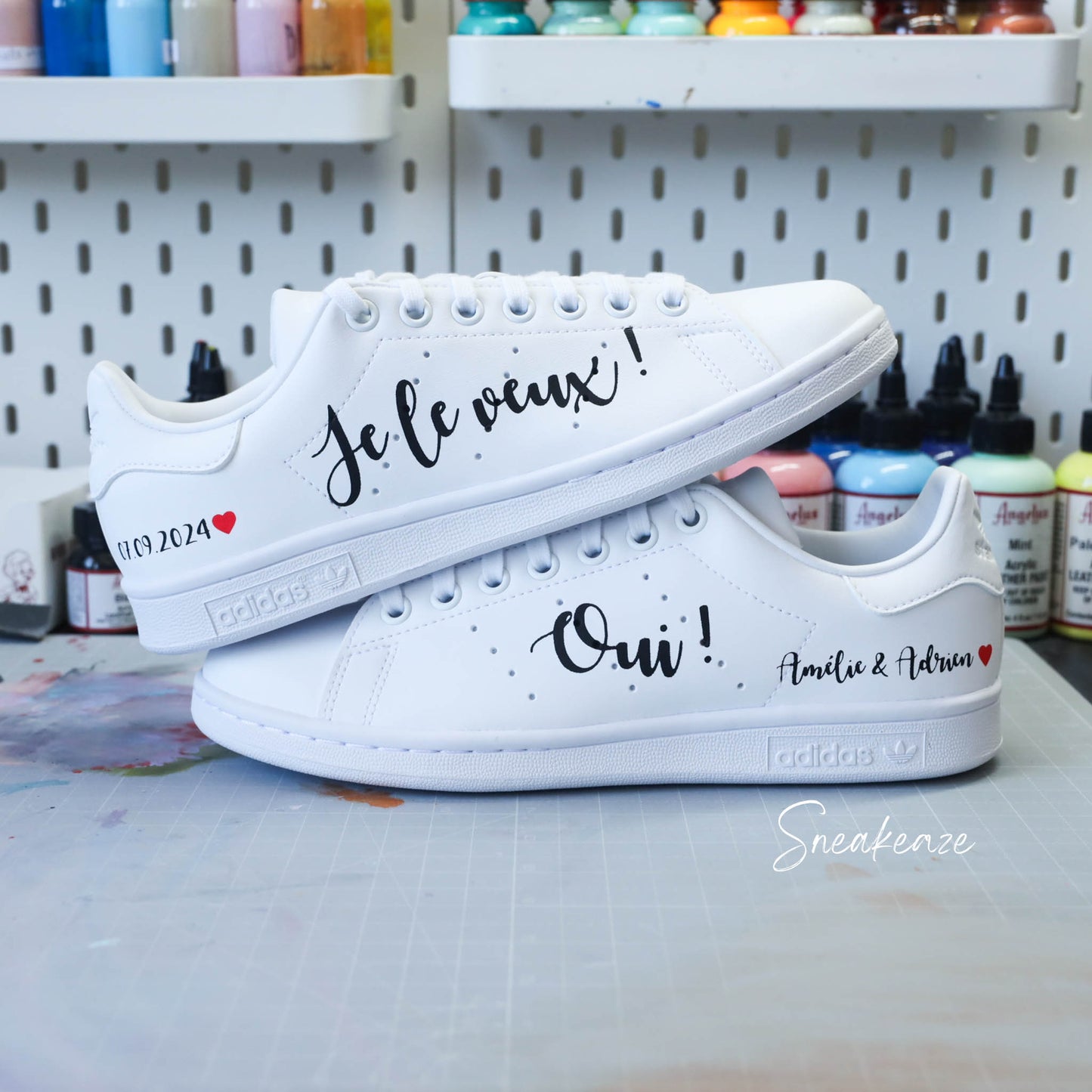 Baskets Adidas Stan smith custom - modèle mariage "Oui je le veux" - sneakeaze customs skz