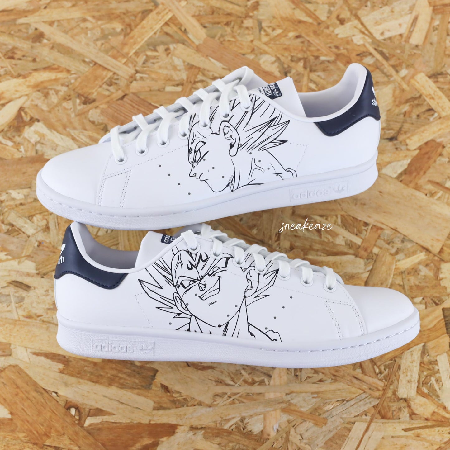 baskets adidas stan smith custom splash dragonballZ dbz vegeta dessin peint à la main sneakers pour homme et femme sneakeaze custom skz