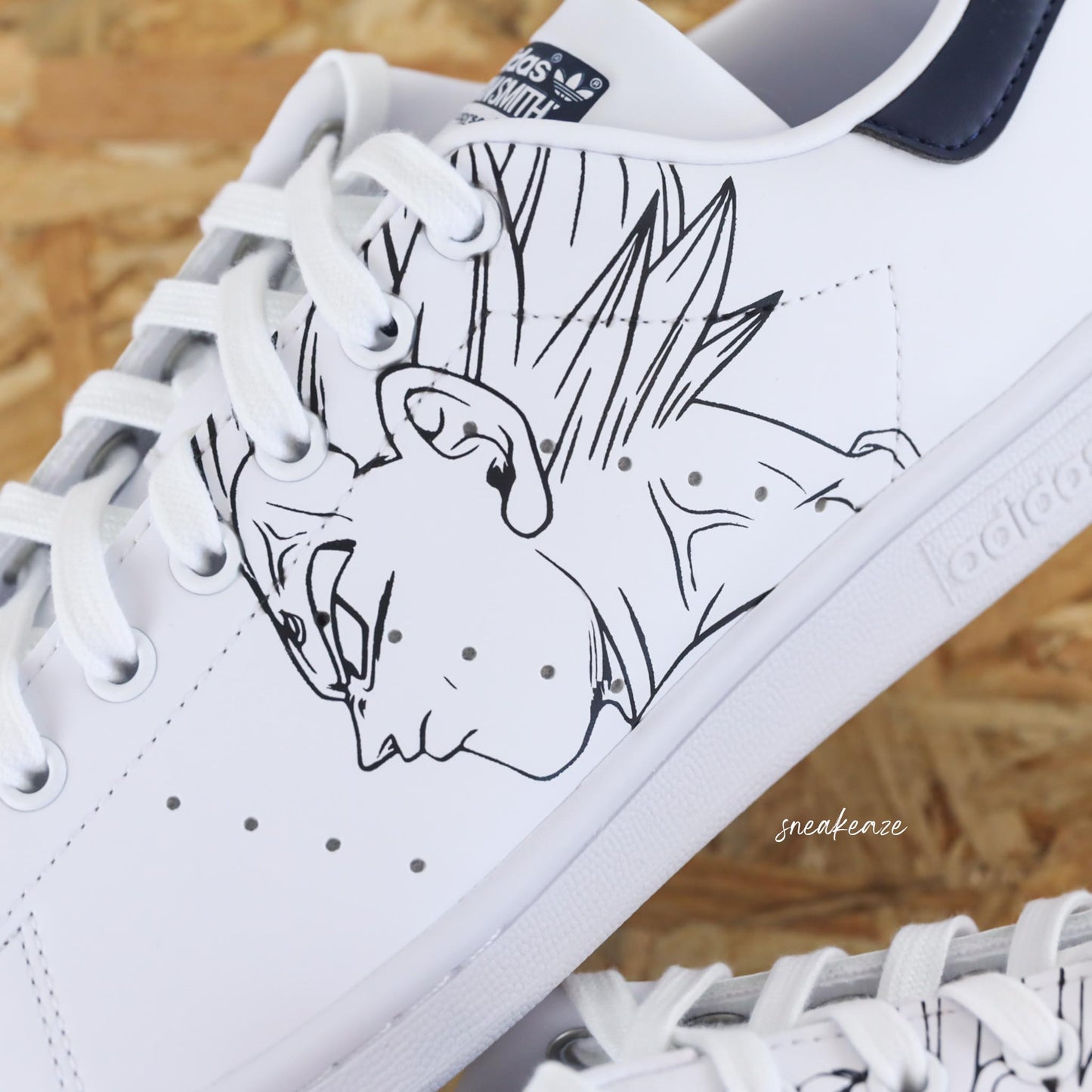 baskets adidas stan smith custom splash dragonballZ dbz vegeta dessin peint à la main sneakers pour homme et femme sneakeaze custom skz