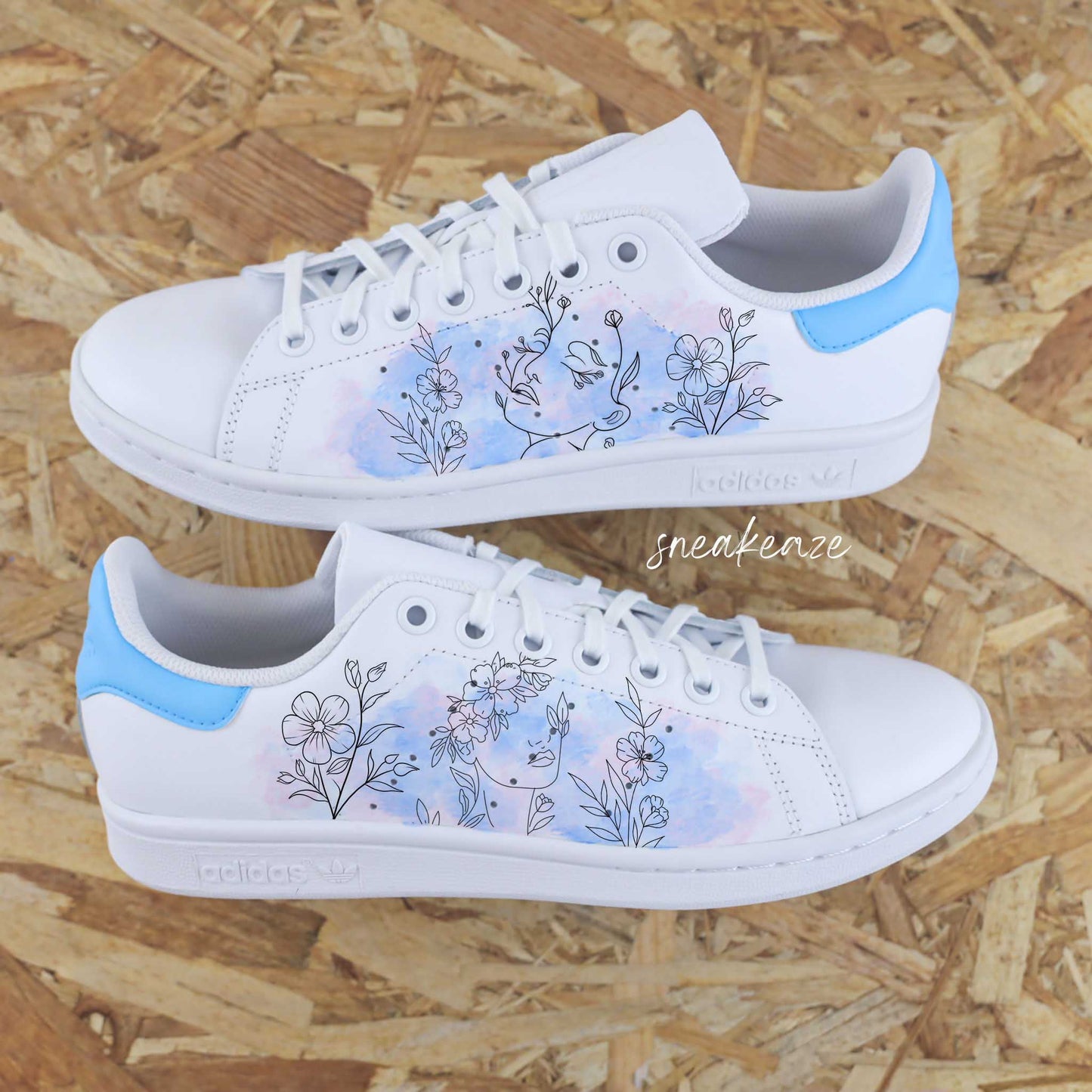 Fleur Aquarelle bleu - Stan Smith custom